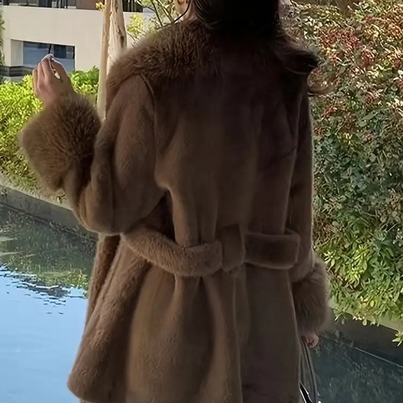 Unbelievably soft, faux fur belted jacket in Coffee Brown. - Picture 5 of 15